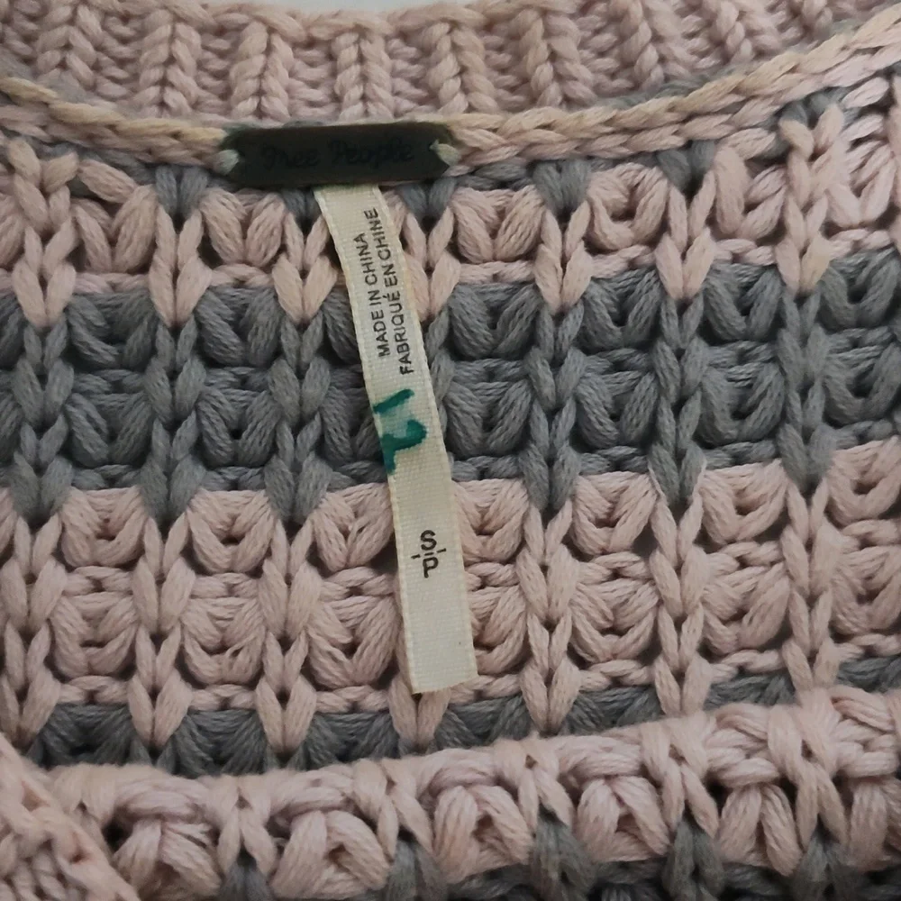 Free People Pink Grey Striped Waffle Knit Sweater Size Medium